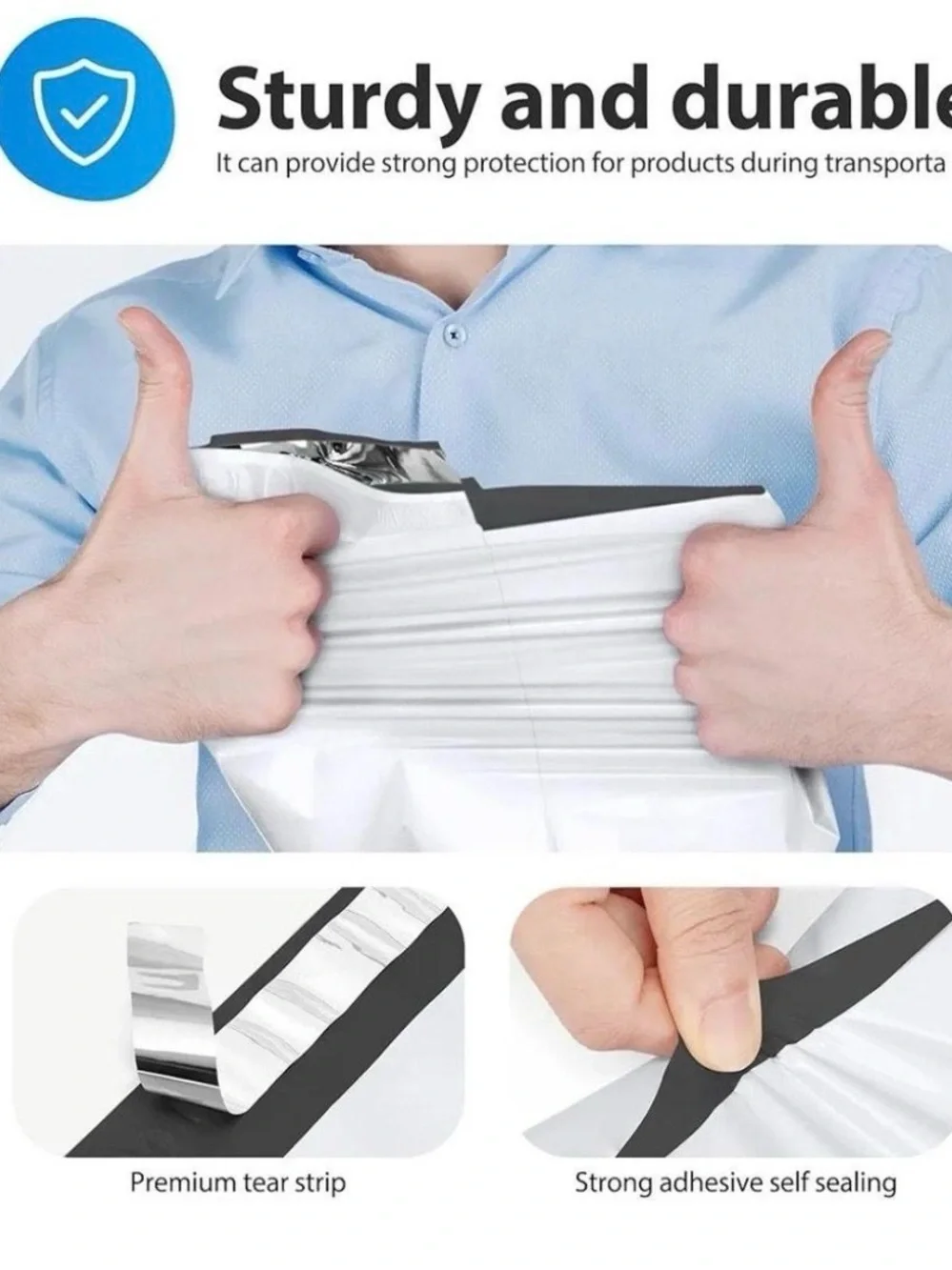 white poly mailers 50 pcs with self-sealing adhesive strips  14.5” x 19 “
